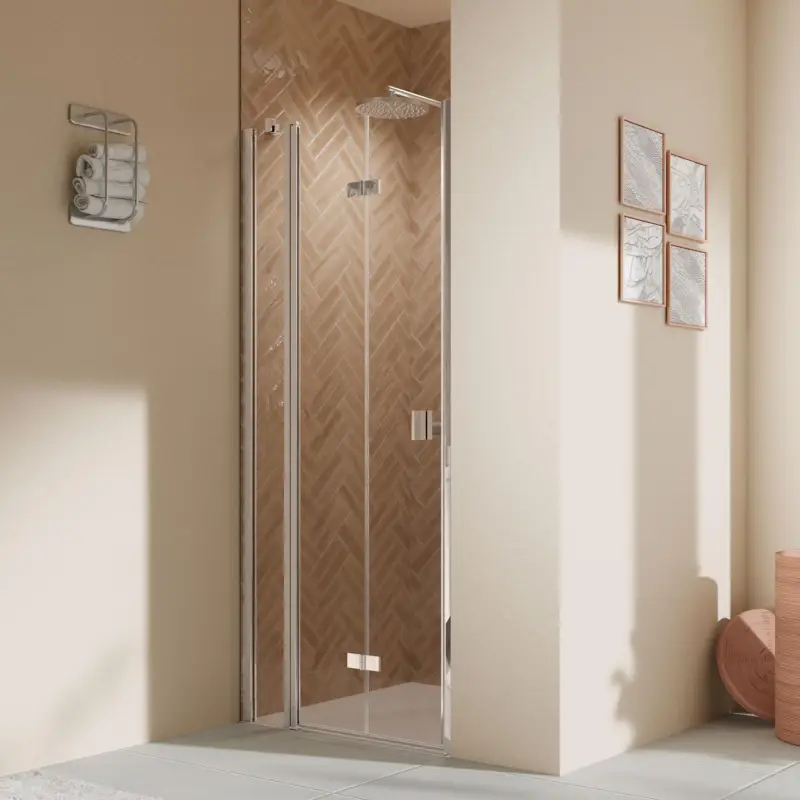 Bestseller Breuer Elana 2.0 eckig Drehfalttür mit Festteil für Nische oder Badewannenseitenwand (auf Wanne) Türanschlag links Klarglas hell 90 cm - Alu Chromeffekt