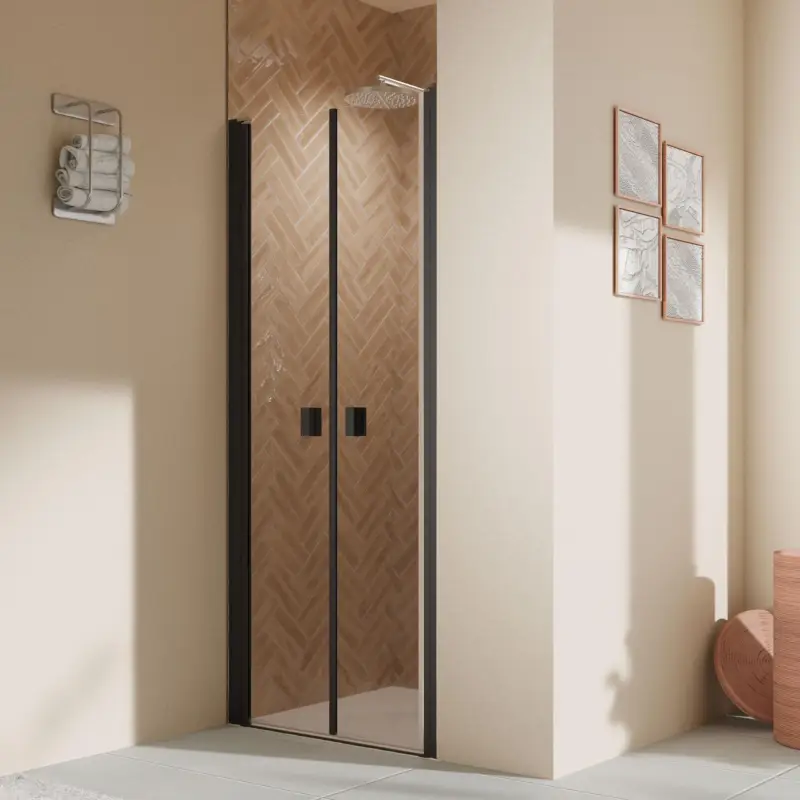 Breuer Elana 2.0 eckig Black Edition Pendeltür für Nische oder Badewannenseitenwand (auf Wanne) Klarglas hell 80 cm - Schwarz matt Echt