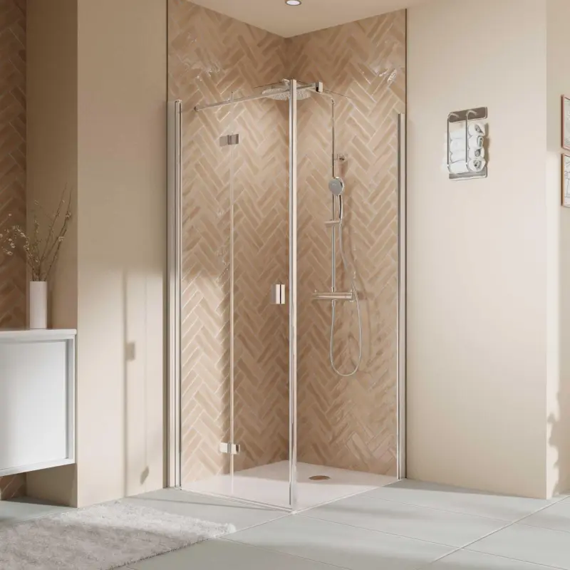 Billig Breuer Elana 2.0 eckig Drehfalttür 2-teilig für Seitenwand oder Badewannen-SW (neben Wanne) Türanschlag links Klarglas hell 80 cm - Alu Chromeffekt