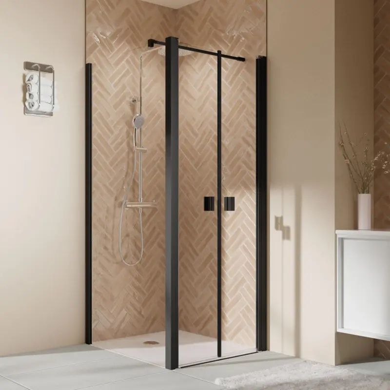 Top-Seller Breuer Elana 2.0 eckig Black Edition Seitenwand für Pendeltür Wandanschlag links Klarglas hell 75 cm - Schwarz matt