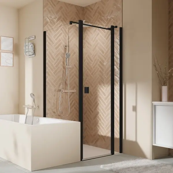 Breuer Elana 2.0 eckig Black Edition Badewannenseitenwand für Drehtür oder Drehfalttür (neben Wanne) Wandanschlag links Intima 75 cm - Schwarz matt Schnäppchen