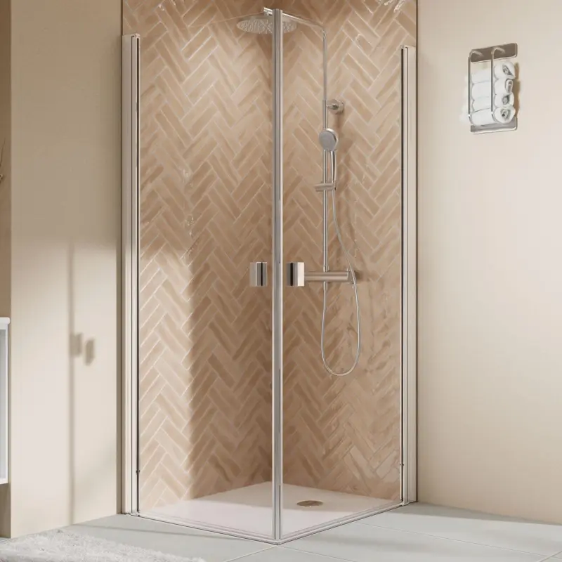 Super-Preis Breuer Elana 2.0 eckig Eckeinstieg Drehtür 2-teilig Klarglas hell 100 x 100 cm - Alu Chromeffekt