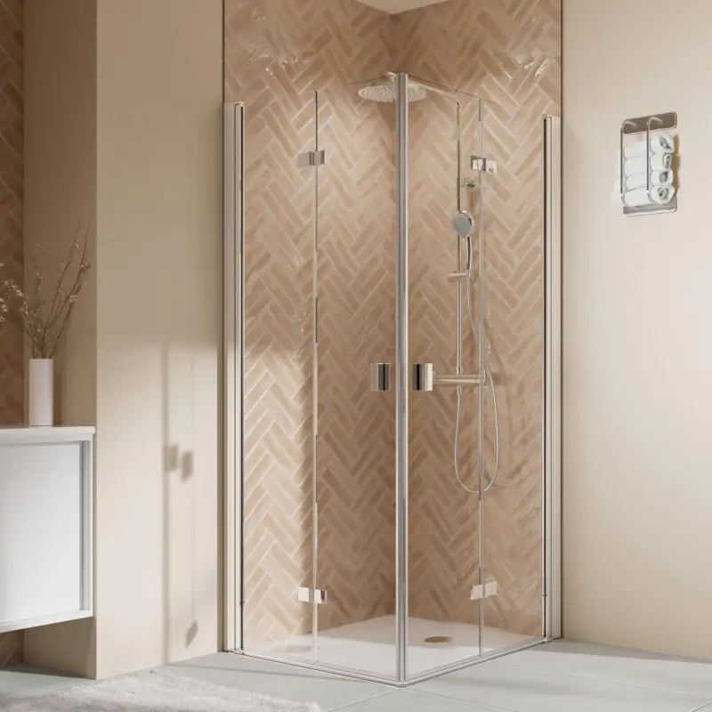 Breuer Elana 2.0 eckig Eckeinstieg Drehfalttür 4-teilig Klarglas hell 120 x 90 cm - Alu Chromeffekt Letzte Chance