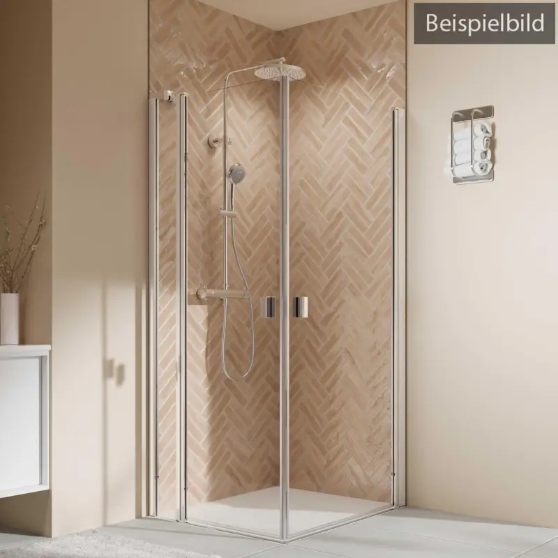 Breuer Elana 2.0 eckig Eckeinstieg Kombination Drehtür links / Drehtür mit Festteil rechts Satiniert 75 x 80 cm - Alu Silber matt Preisknaller