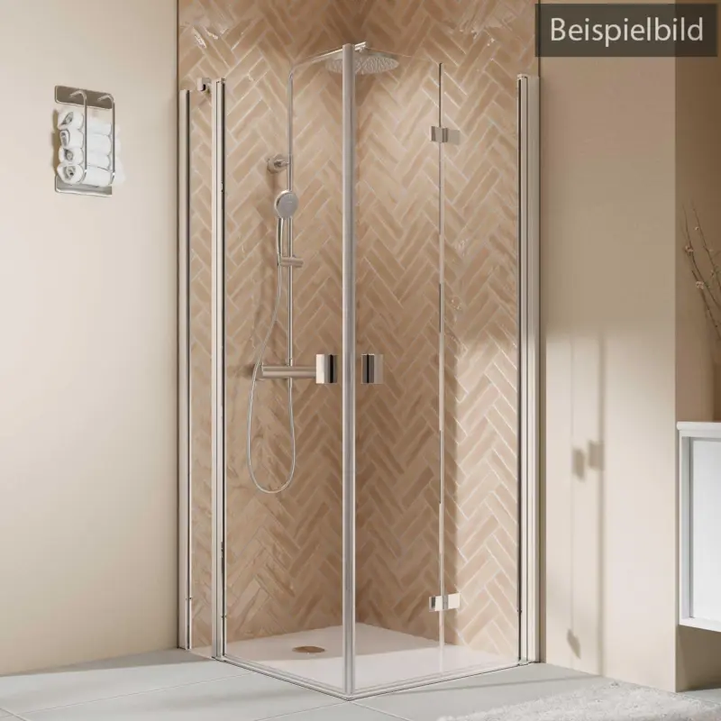 Kracherpreis Breuer Elana 2.0 eckig Eckeinstieg Kombination Drehfalttür rechts / Drehtür mit Festteil links Bella C 80 x 90 cm - Alu Silber matt