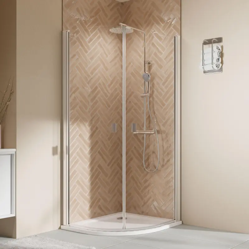 Neu Im Sortiment Breuer Elana 2.0 eckig Runddusche Drehtür 2-teilig Klarglas hell 90 x 90 cm Radius 550 mm - Alu Chromeffekt