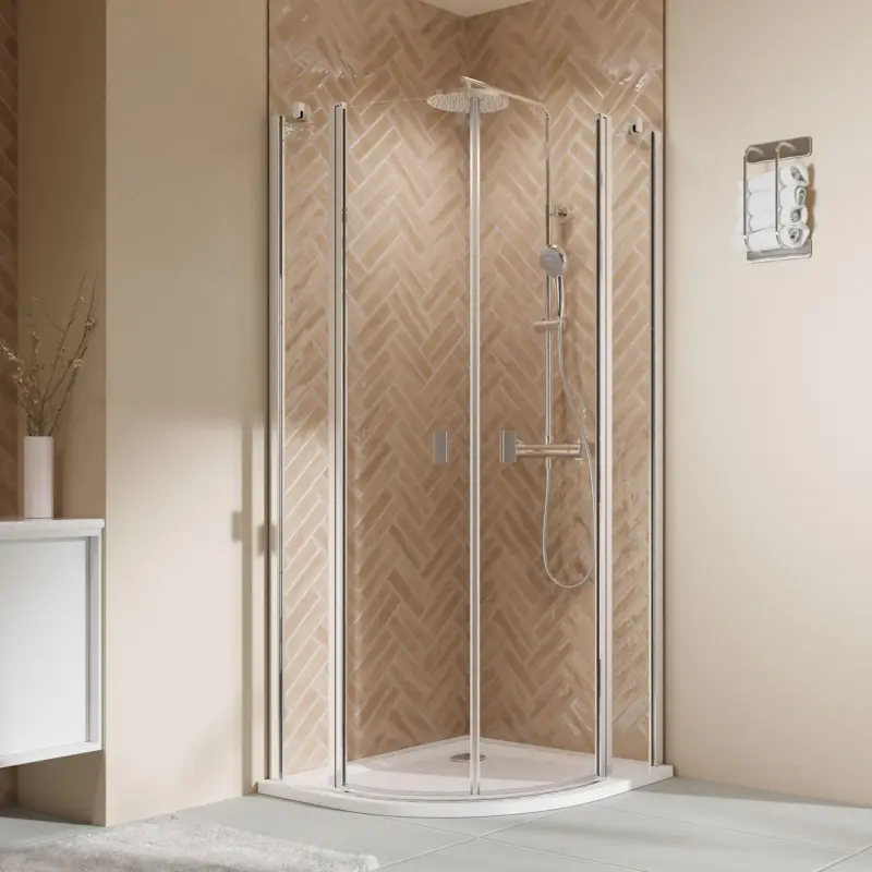 Billig Breuer Elana 2.0 eckig Runddusche Drehtür 4-teilig Klarglas hell 100 x 90 cm Radius 500 mm - Alu Chromeffekt