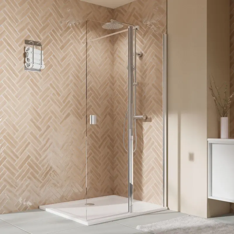 Breuer Elana 2.0 eckig Walk-In Duschwand mit beweglichem Element in Flucht Wandanschlag rechts Klarglas hell 140 cm - Alu Chromeffekt Schnäppchen