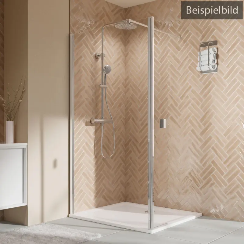 Günstig Breuer Elana 2.0 eckig Black Edition Walk-In Duschwand mit beweglichem Element über Eck Wandanschlag links Terrazzo 140 cm - Schwarz matt
