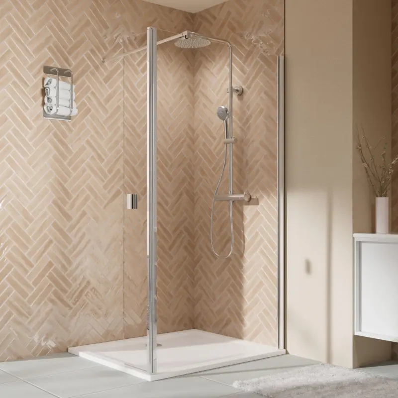 Breuer Elana 2.0 eckig Walk-In Duschwand mit beweglichem Element über Eck Wandanschlag rechts Klarglas hell 100 cm - Alu Chromeffekt Top-Preis