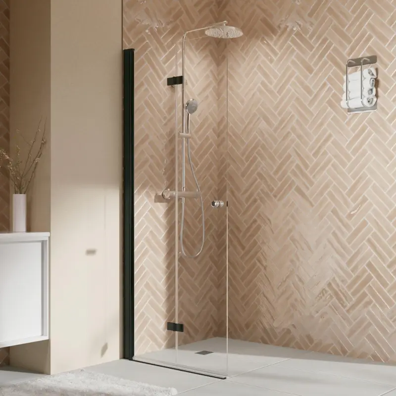 Breuer Elana 2.0 rund Black Edition Walk-In Drehfalttür alleinstehend Türanschlag links Klarglas hell 90 cm - Schwarz matt Nur Heute