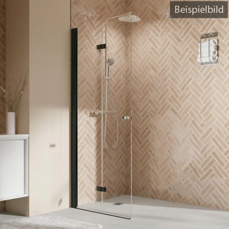 Ausverkauf Breuer Elana 2.0 rund Black Edition Walk-In Drehfalttür alleinstehend Türanschlag links Terrazzo 90 cm - Schwarz matt