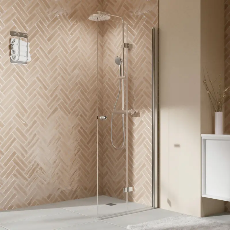 Breuer Elana 2.0 rund Walk-In Drehfalttür alleinstehend Türanschlag rechts Klarglas hell 90 cm - Alu Chromeffekt Schnäppchen