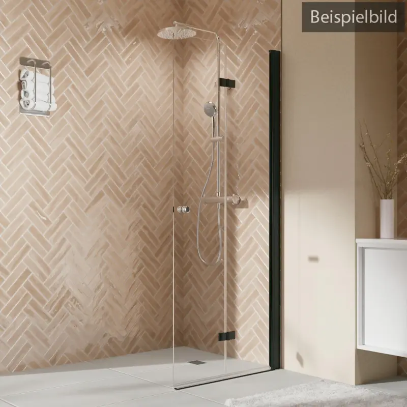 Schnäppchen Breuer Elana 2.0 rund Black Edition Walk-In Drehfalttür alleinstehend Türanschlag rechts Klarglas hell mit DualPlus 90 cm - Schwarz matt
