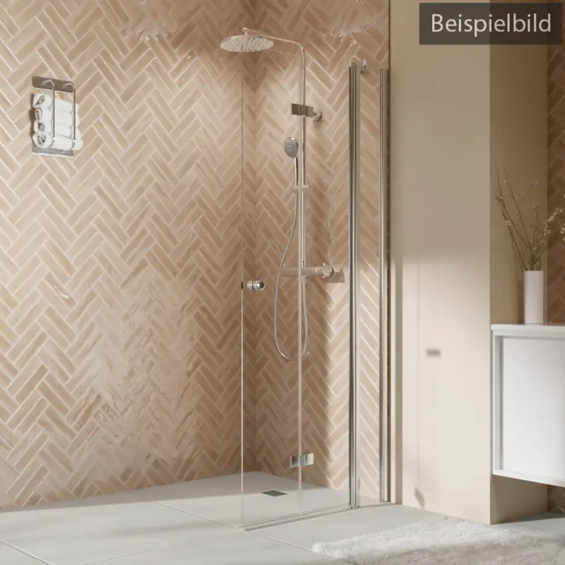 Breuer Elana 2.0 rund Walk-In Drehfalttür mit Festteil alleinstehend Türanschlag rechts Intima 120 cm - Alu Silber matt Billig
