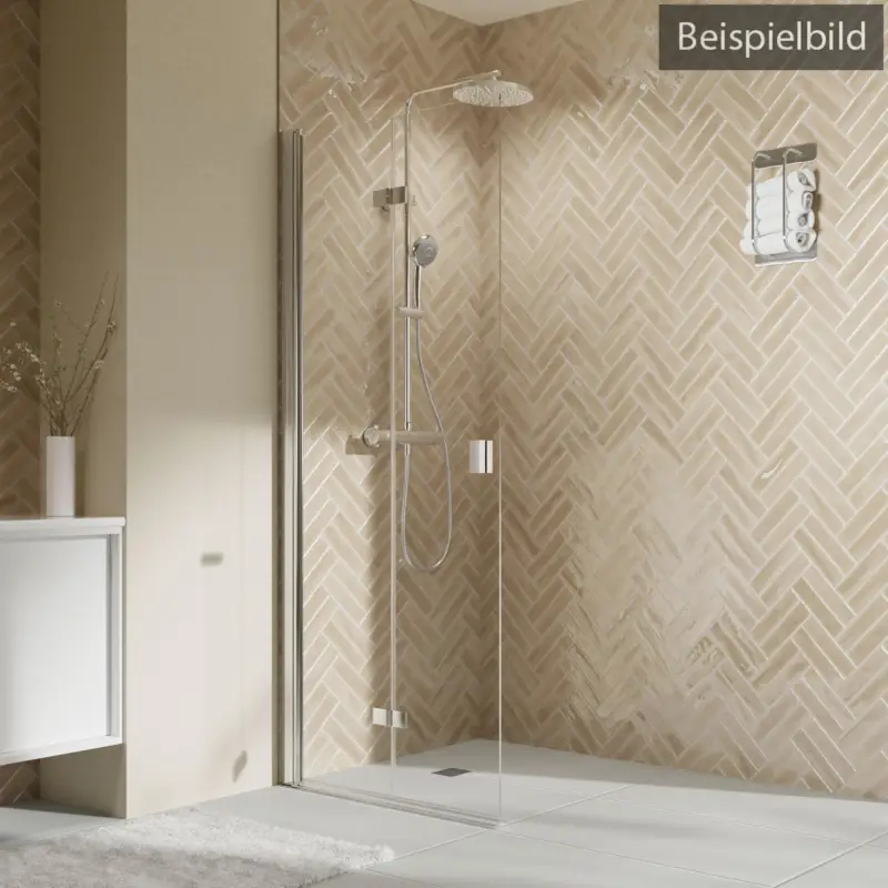 Breuer Elana 2.0 eckig Walk-In Drehfalttür alleinstehend Türanschlag links Klarglas hell mit DualPlus 90 cm - Alu Silber matt Versand Am Gleichen Tag