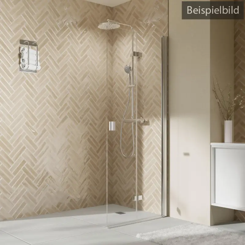 Breuer Elana 2.0 eckig Walk-In Drehfalttür alleinstehend Türanschlag rechts Klarglas hell 90 cm - Alu Silber matt Knallerangebot