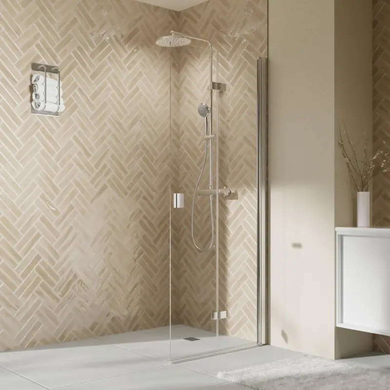 Ausverkauf Breuer Elana 2.0 eckig Walk-In Drehfalttür alleinstehend Türanschlag rechts Klarglas hell 90 cm - Alu Chromeffekt