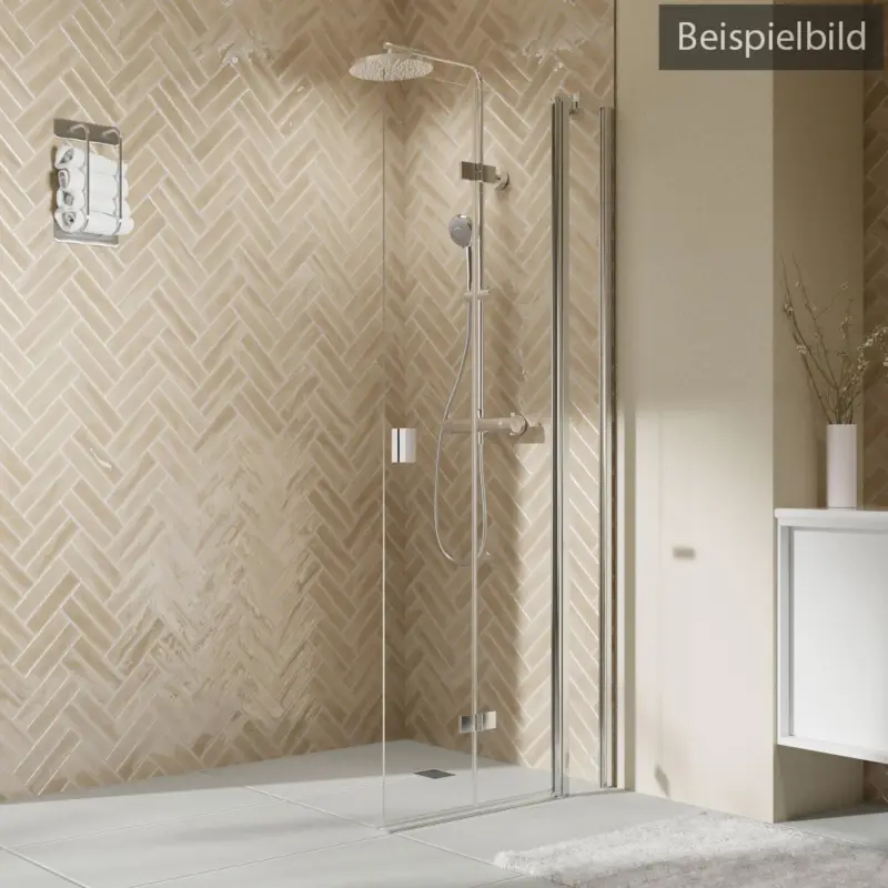 Breuer Elana 2.0 eckig Walk-In Drehfalttür mit Festteil alleinstehend Türanschlag rechts Terrazzo 90 cm - Alu Silber matt Direktkauf