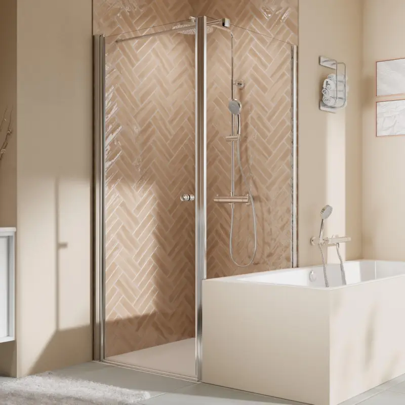 Echt Breuer Elana 2.0 rund Badewannenseitenwand für Drehtür oder Drehfalttür (auf Wanne) Wandanschlag rechts Klarglas hell 75 cm - Alu Chromeffekt