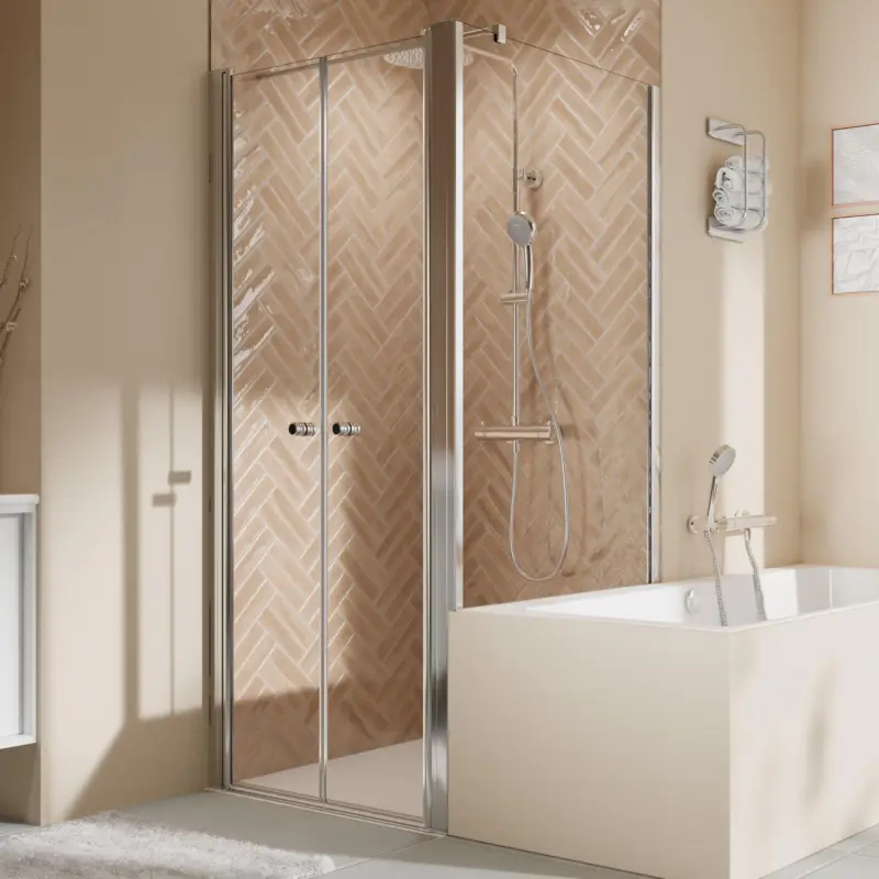 Breuer Elana 2.0 rund Badewannenseitenwand für Pendeltür (auf Wanne) Wandanschlag rechts Klarglas hell 75 cm - Alu Chromeffekt Super-Preis