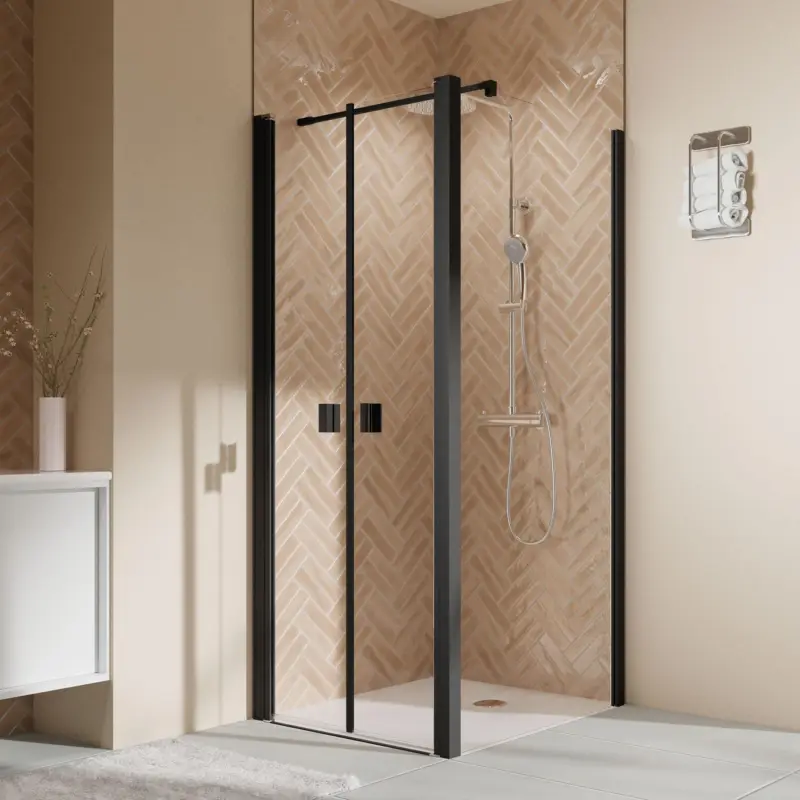 Breuer Elana 2.0 eckig Black Edition Seitenwand für Pendeltür Wandanschlag rechts Klarglas hell 100 cm - Schwarz matt Neue Kollektion