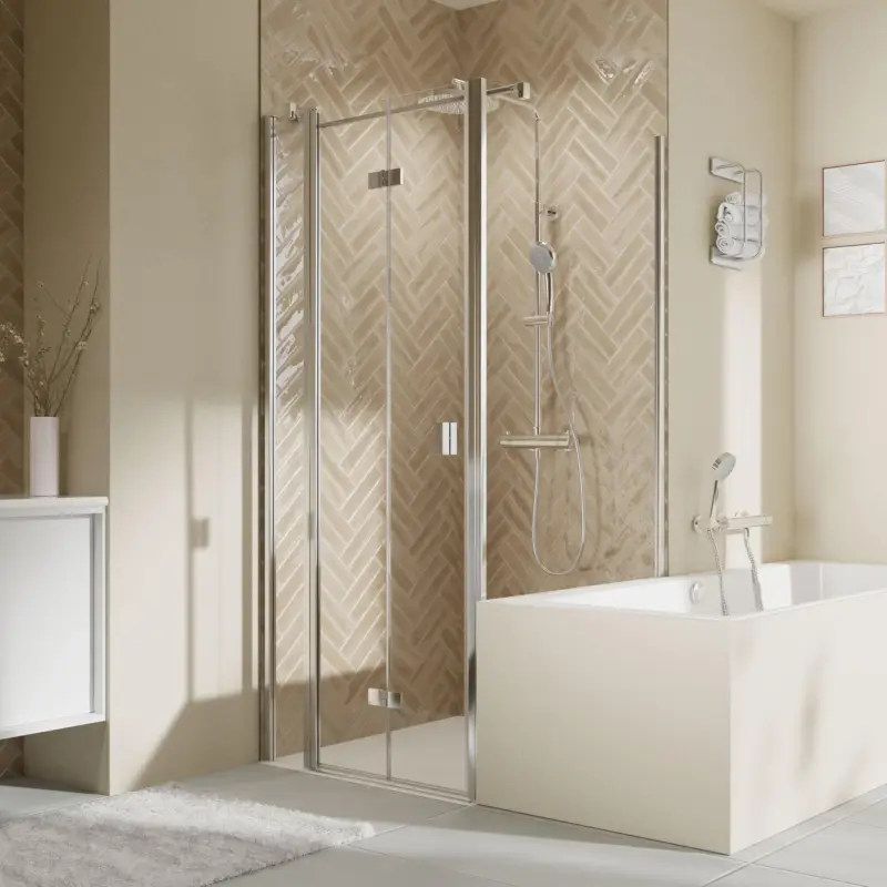 Breuer Elana 2.0 eckig Badewannenseitenwand für Drehtür oder Drehfalttür (auf Wanne) Wandanschlag rechts Klarglas hell 75 cm - Alu Chromeffekt Must-Have