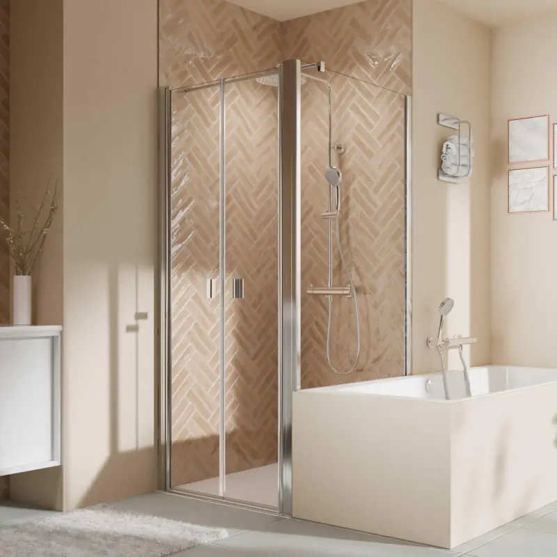 Knallerangebot Breuer Elana 2.0 eckig Badewannenseitenwand für Pendeltür (auf Wanne) Wandanschlag rechts Klarglas hell 75 cm - Alu Chromeffekt
