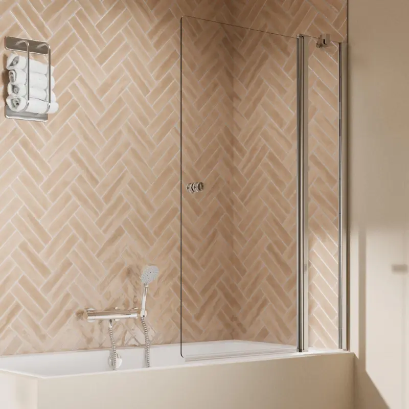 Versand Am Gleichen Tag Breuer Elana 2.0 rund Drehtür mit Festteil für Badewanne Türanschlag rechts Klarglas hell 100 cm - Alu Chromeffekt