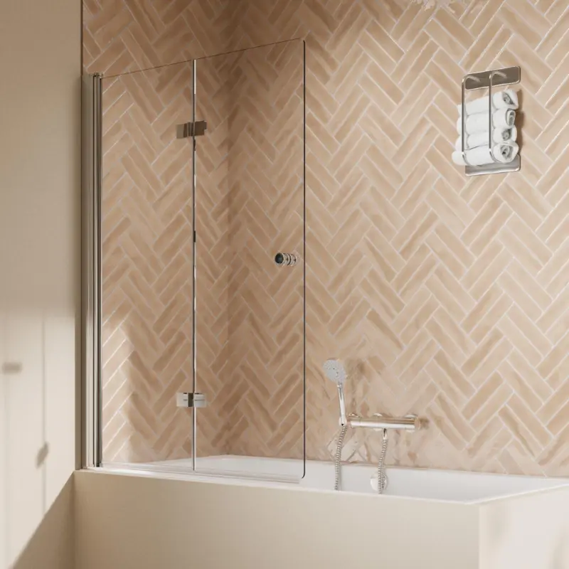Breuer Elana 2.0 rund Drehfalttür für Badewanne 2-teilig Türanschlag links Klarglas hell 100 cm - Alu Chromeffekt Neu
