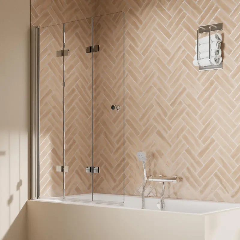 Breuer Elana 2.0 rund Drehfalttür für Badewanne 3-teilig Türanschlag links Klarglas hell 120 cm - Alu Chromeffekt Geprüft