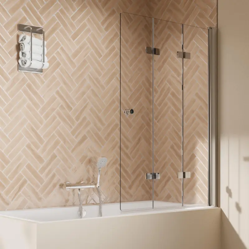 Geprüft Breuer Elana 2.0 rund Drehfalttür für Badewanne 3-teilig Türanschlag rechts Klarglas hell 120 cm - Alu Chromeffekt