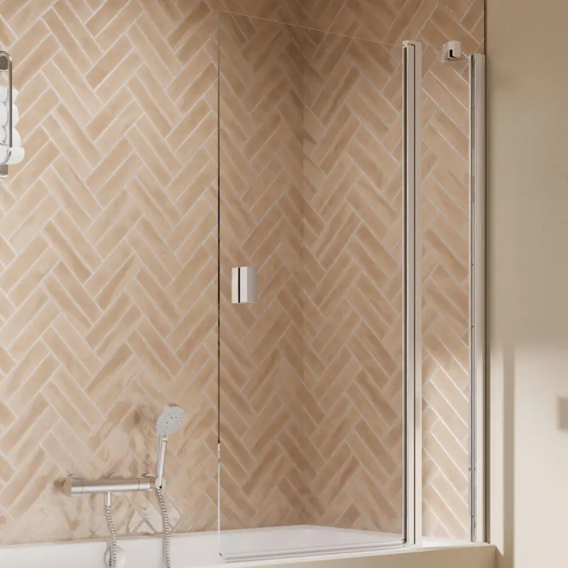 Mega-Angebot Breuer Elana 2.0 eckig Drehtür mit Festteil für Badewanne Türanschlag rechts Klarglas hell 100 cm - Alu Chromeffekt