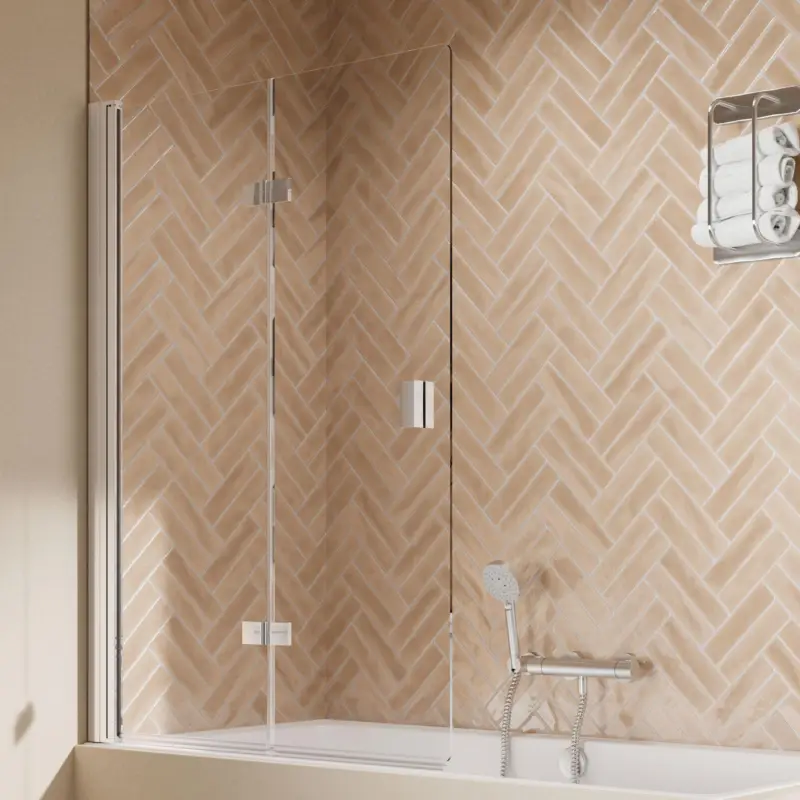 Breuer Elana 2.0 eckig Drehfalttür für Badewanne 2-teilig Türanschlag links Klarglas hell 100 cm - Alu Chromeffekt Preisknaller