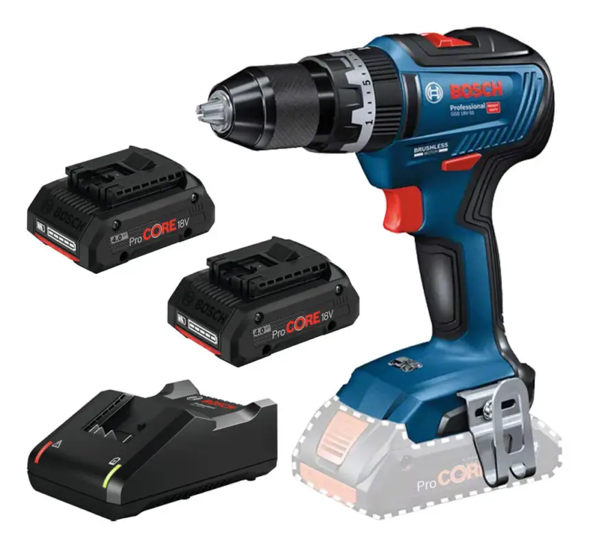 Aktuell Bosch Professional Akku-Schlagbohrschrauber GSB 18V-55 mit 2x Akku ProCORE 4 Ah und Ladegerät - im Karton