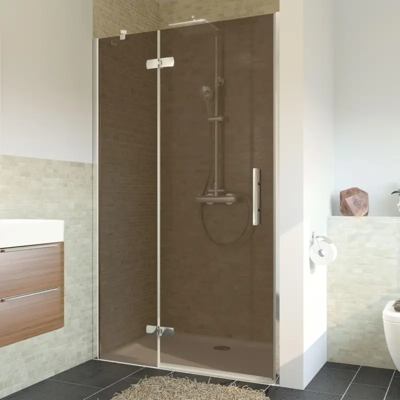 Breuer Avanta Drehtür mit Festteil für Nische Türanschlag links Bronce getönt 90 cm - Alu Chromeffekt Schneller Versand