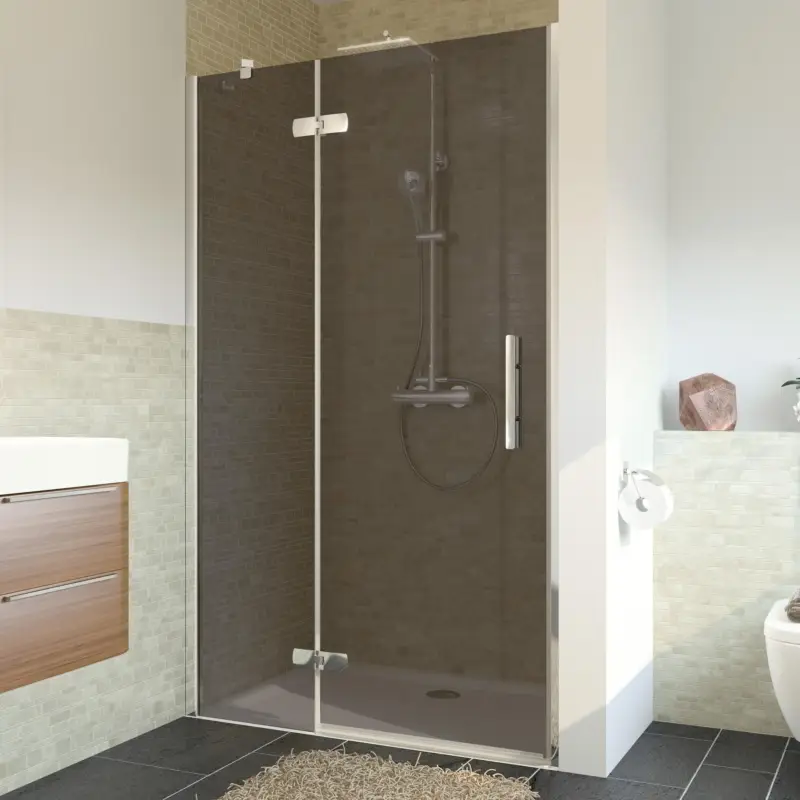 Expressversand Breuer Avanta Drehtür mit Festteil für Nische Türanschlag links Grau getönt 80 cm - Alu Chromeffekt