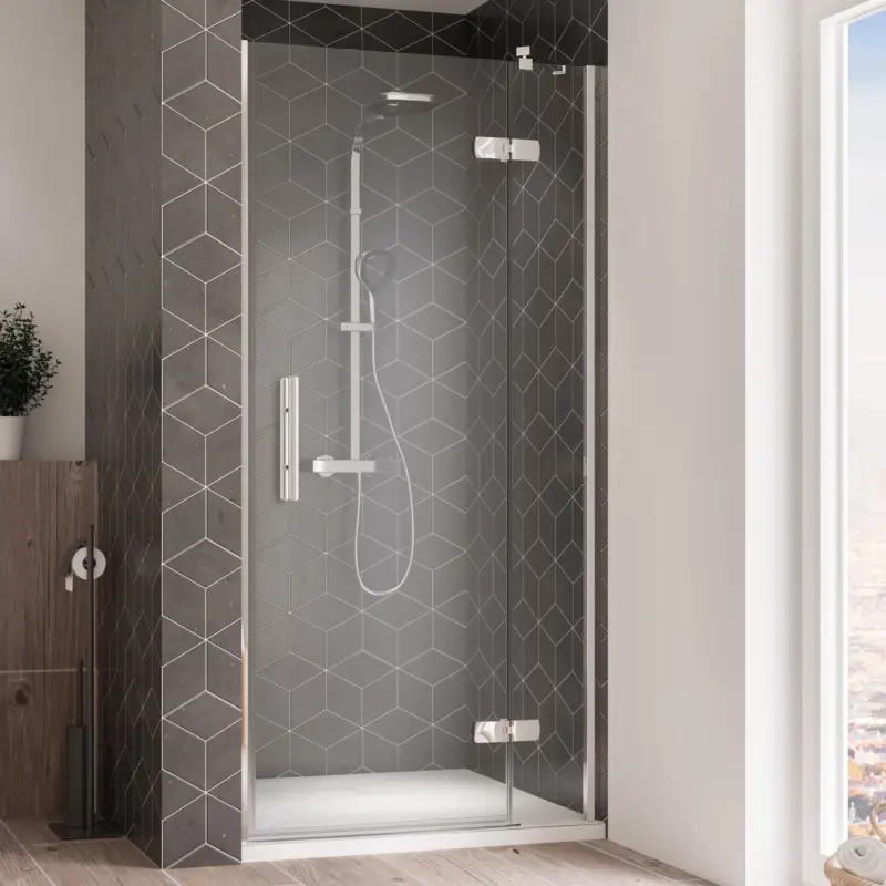 Breuer Avanta Drehtür mit Festteil für Nische Türanschlag rechts Klarglas hell 100 cm - Alu Chromeffekt Abverkauf