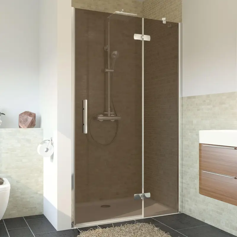 Breuer Avanta Drehtür mit Festteil für Nische Türanschlag rechts Bronce getönt 90 cm - Alu Chromeffekt Neuheit