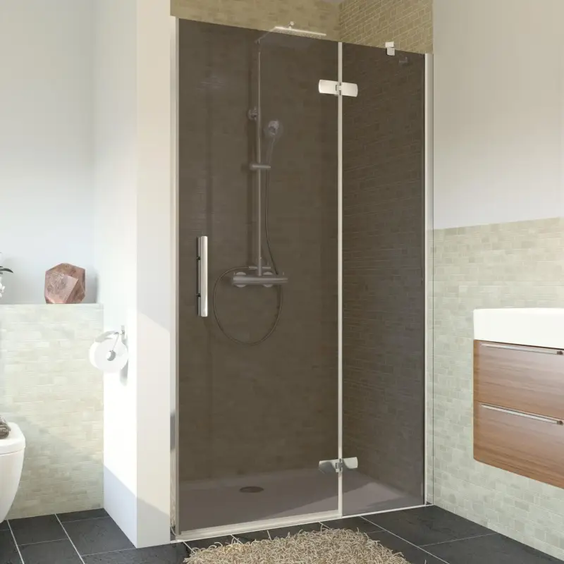 Sonderangebot Breuer Avanta Drehtür mit Festteil für Nische Türanschlag rechts Grau getönt 80 cm - Alu Chromeffekt