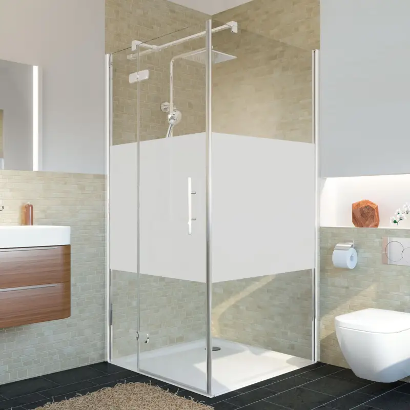 Markenprodukt Breuer Avanta Drehtür mit Festteil für Seitenwand oder Badewannenseitenwand (neben Wanne) Türanschlag links Intima 80 cm - Alu Chromeffekt