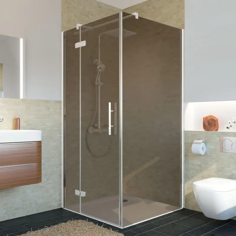 Begrenztes Angebot Breuer Avanta Drehtür mit Festteil für Seitenwand oder Badewannenseitenwand (neben Wanne) Türanschlag rechts Bronce getönt 120 cm - Alu Chromeffekt