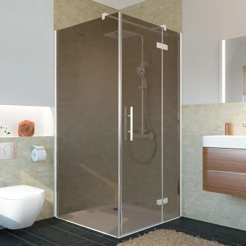 Breuer Avanta Seitenwand für Drehtür mit Festteil Bronce getönt 75 cm - Alu Chromeffekt Online Kaufen