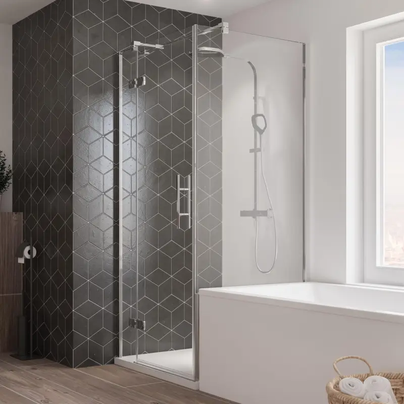 Finale Aktion Breuer Avanta Badewannenseitenwand für Drehtür mit Festteil (neben Wanne) Klarglas hell mit DualPlus 80 cm - Alu Chromeffekt
