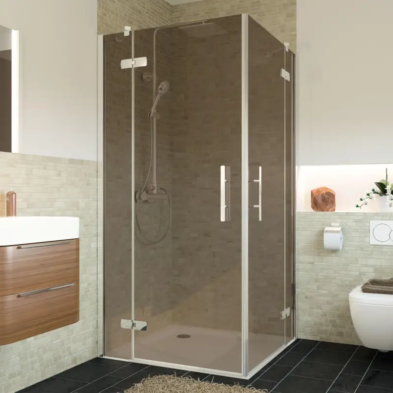 Begrenztes Angebot Breuer Avanta Eckeinstieg Drehtür mit Festteil 4-teilig Bronce getönt 90 x 100 cm - Alu Chromeffekt