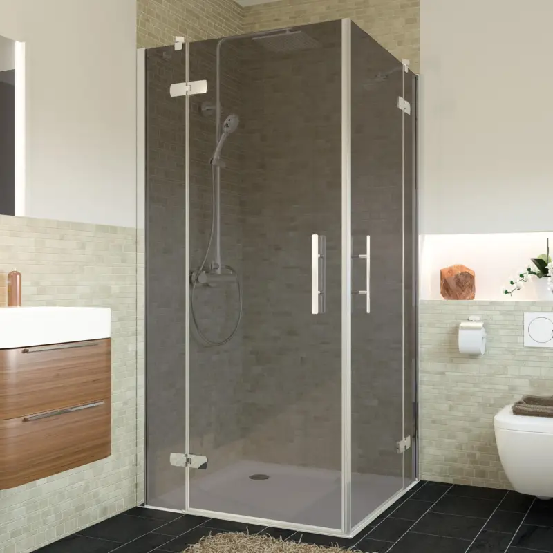 Breuer Avanta Eckeinstieg Drehtür mit Festteil 4-teilig Grau getönt 100 x 80 cm - Alu Chromeffekt Sichere Zahlung