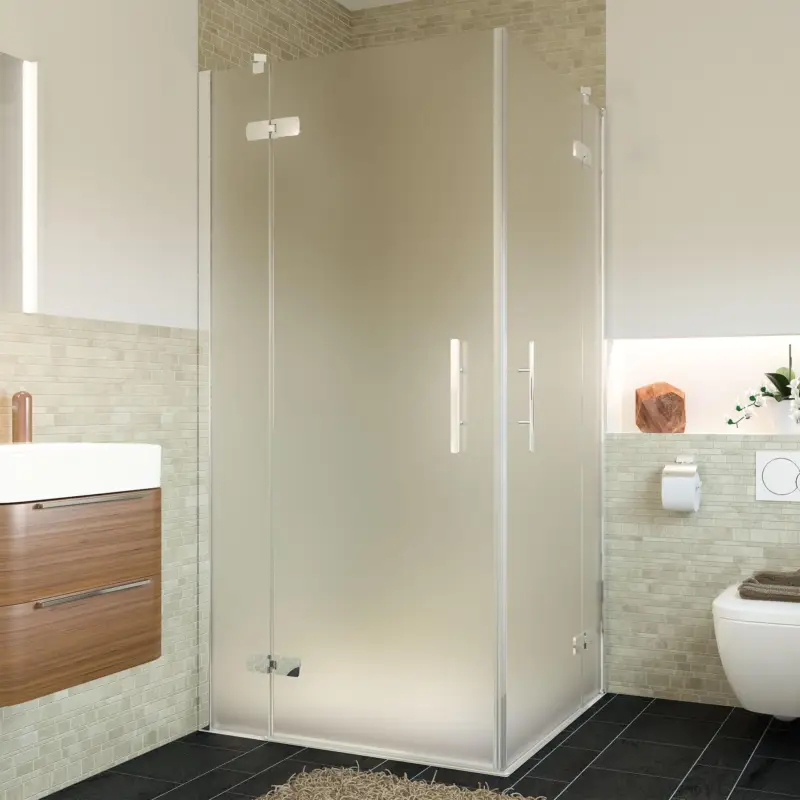 Sonderaktion Breuer Avanta Eckeinstieg Drehtür mit Festteil 4-teilig Satiniert 100 x 80 cm - Alu Chromeffekt