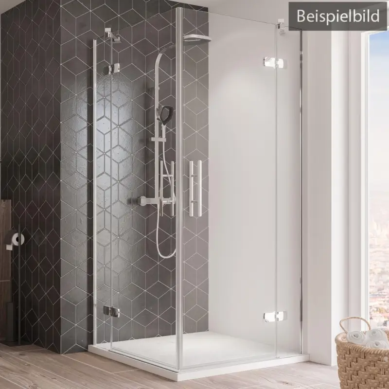 Saisonangebot Breuer Avanta Eckeinstieg Drehtür mit Festteil 4-teilig Terrazzo 80 x 120 cm - Alu Chromeffekt