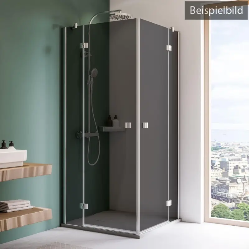 Breuer Espira Eckeinstieg Drehtür mit Festteil 4-teilig Grau getönt 80 x 75 cm - Alu Silber matt Günstig
