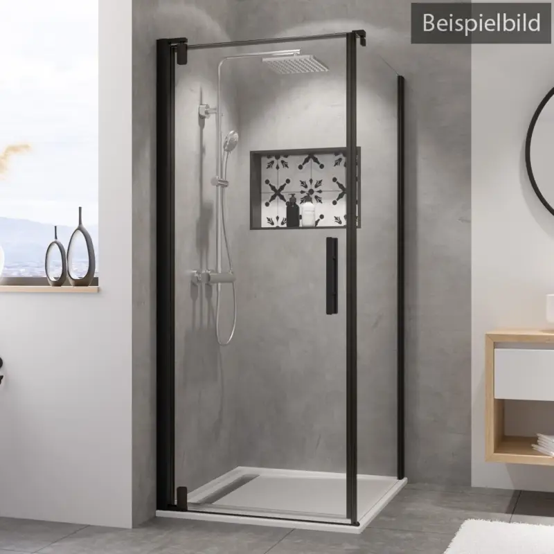 Zertifiziert Breuer Europa Design Black Edition Drehtür für Seitenwand Türanschlag links Bronze getönt 80 cm - Schwarz matt